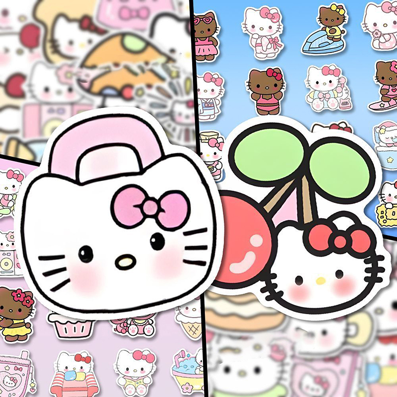 100PCS Sanrio Series Hello Kitty Stickers Cute Multi-purpose DIY Stickers Waterproof Decorative Refrigerator Computer StickerNIUMAO. 