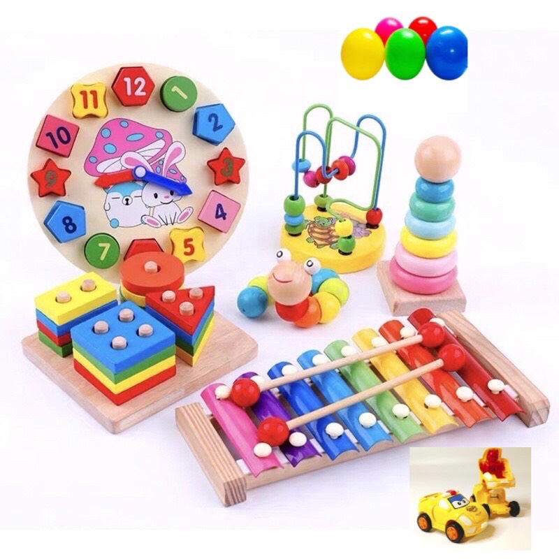 Combo 7 loại đồ chơi gỗ thông minh, set 7 đồ chơi giáo dục sớm rèn kĩ năng tư duy cho bé, đồ chơi nhập khẩu chính hãng