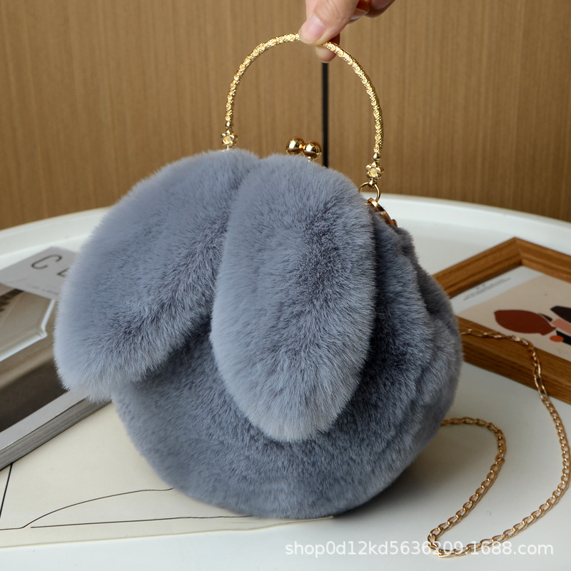 Plush bunny bag bag women's cross-body autumn and winter new chain hand-held fur bag cute cross-body rabbit ear clip bag. 