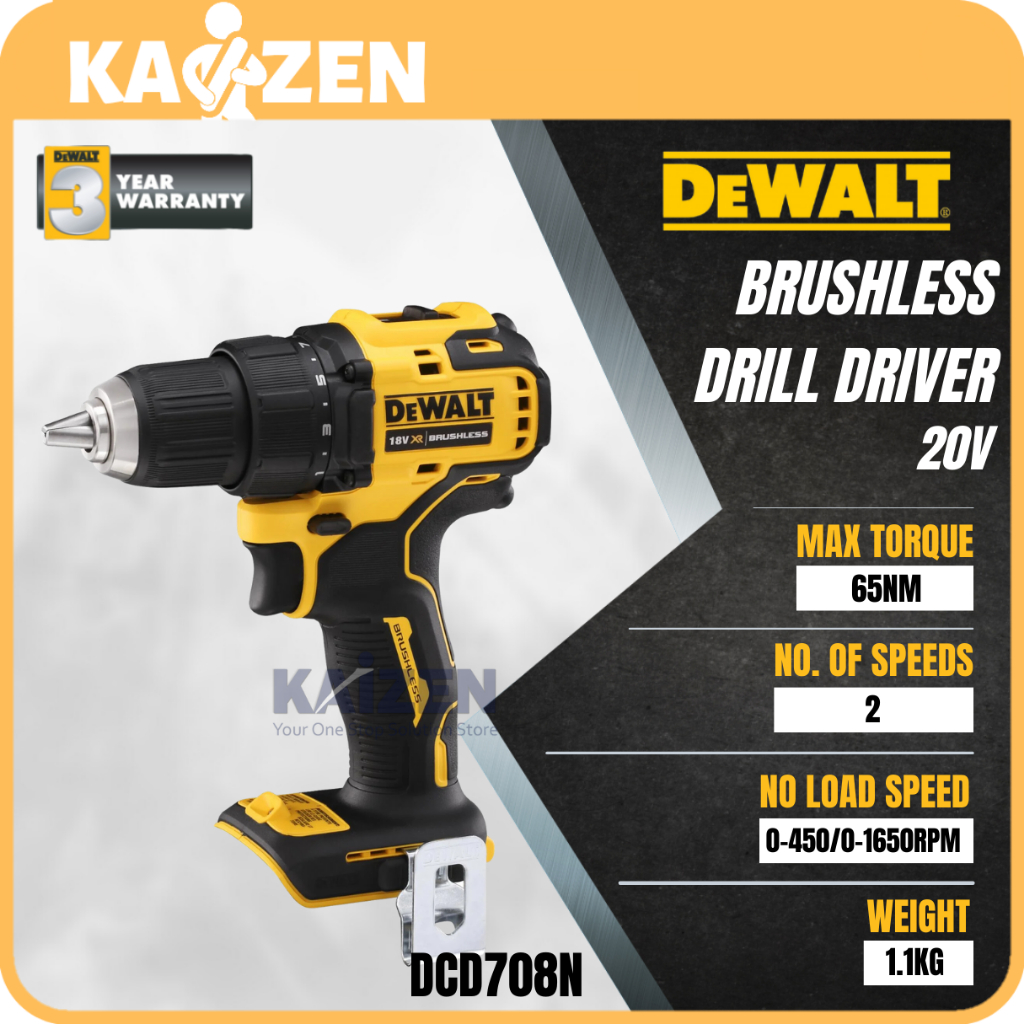 DEWALT DCD708N-XJ 20V MAX ATOMIC BL Drill Driver Bare Unit