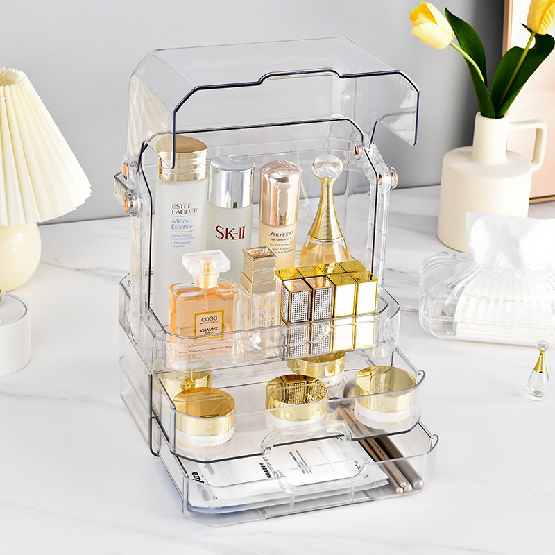 Cosmetic storage box Dustproof cover Large-capacity shelf Multifunctional storage box Desktop storage box Cosmetic storage box Dresser rack powder box