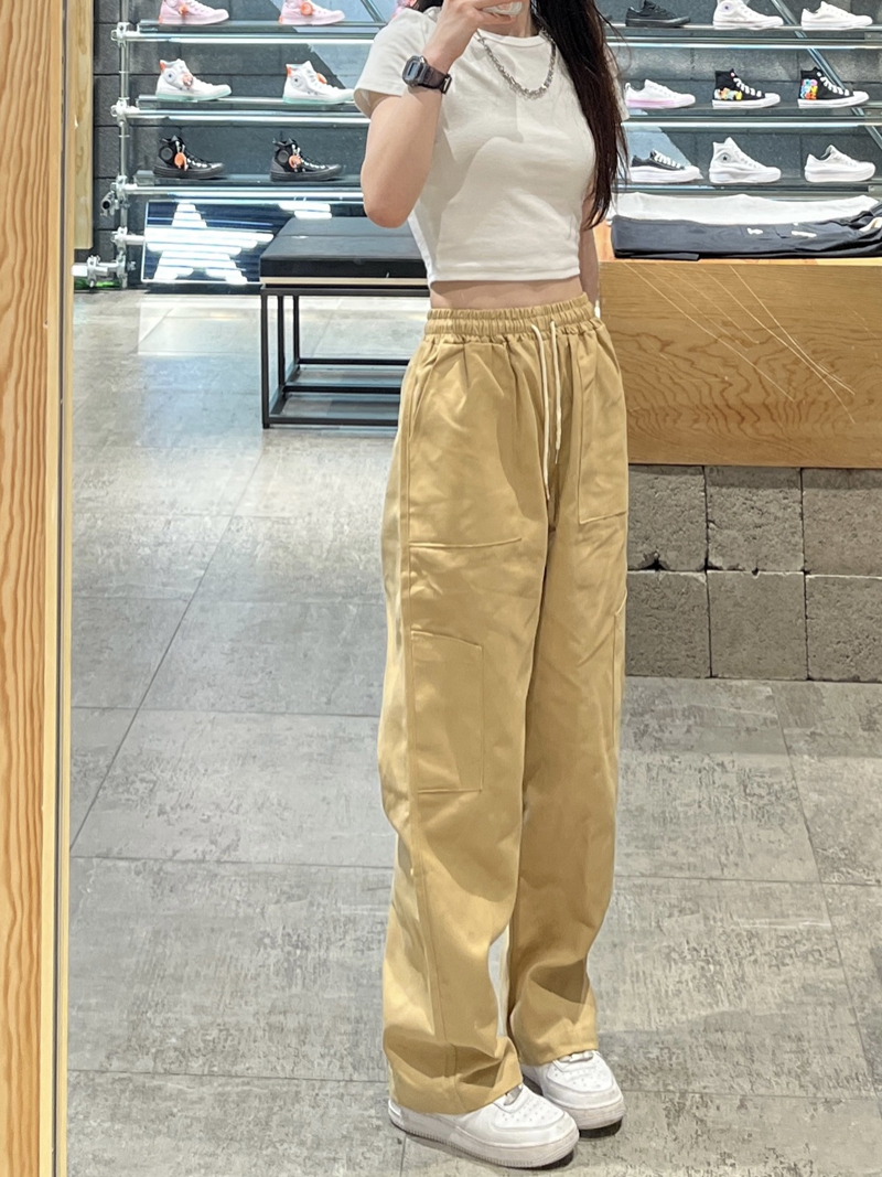 Plus Sze 21-37 baggy Pants Women Korean High Waist Khaki Cargo Pants With  Pockets Jogger Loose Slim Slacks Fashion Wide Legs Pants