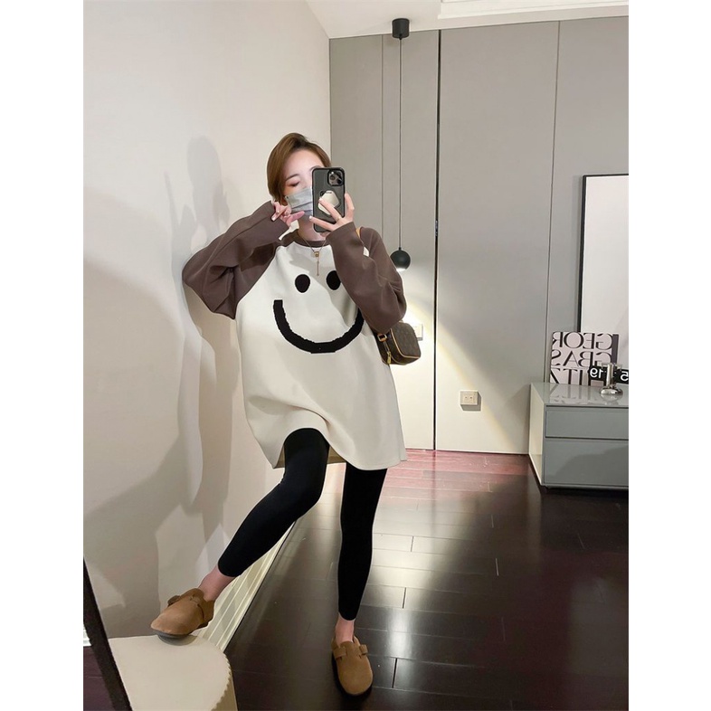 [Plus Size] (40-100kg) Áo Thun Tay Dài Oversized Cổ Tròn Cho Nữ