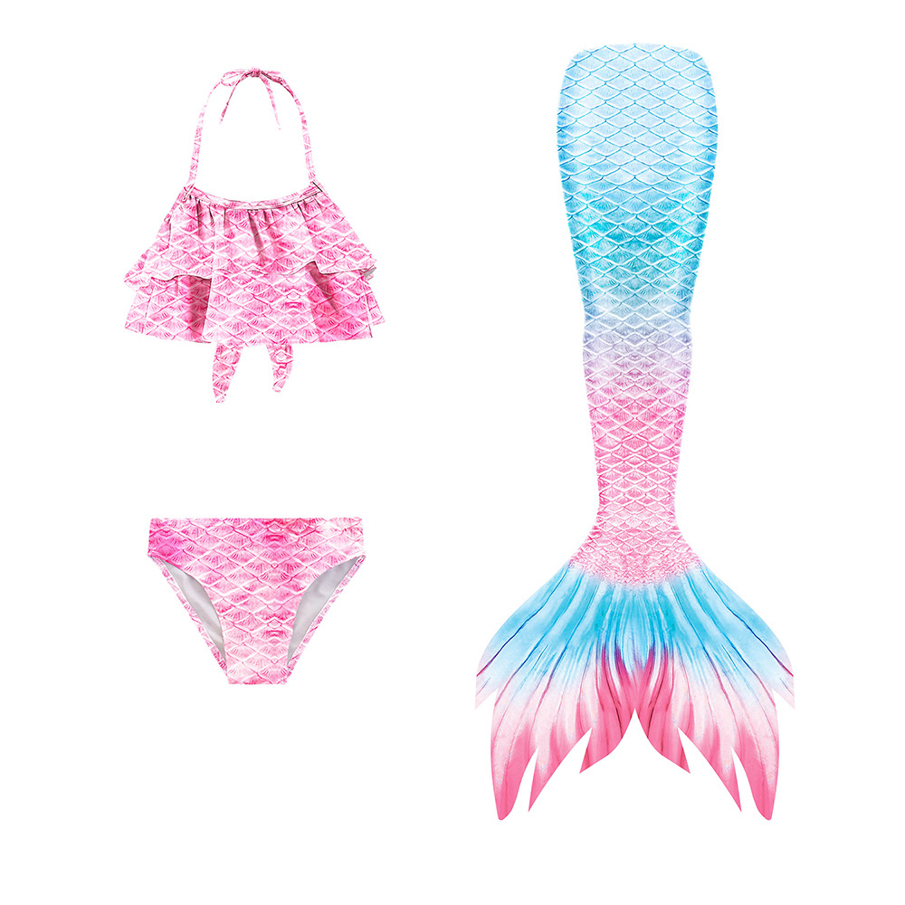 3pcs/Set Kids Girls Swimming Mermaid Tail Costume Halloween Cosplay Children Swimsuit 2023 Fantasy Beach Bikini Bathing Suit No Flipper for 3 4 6 8 10 Years