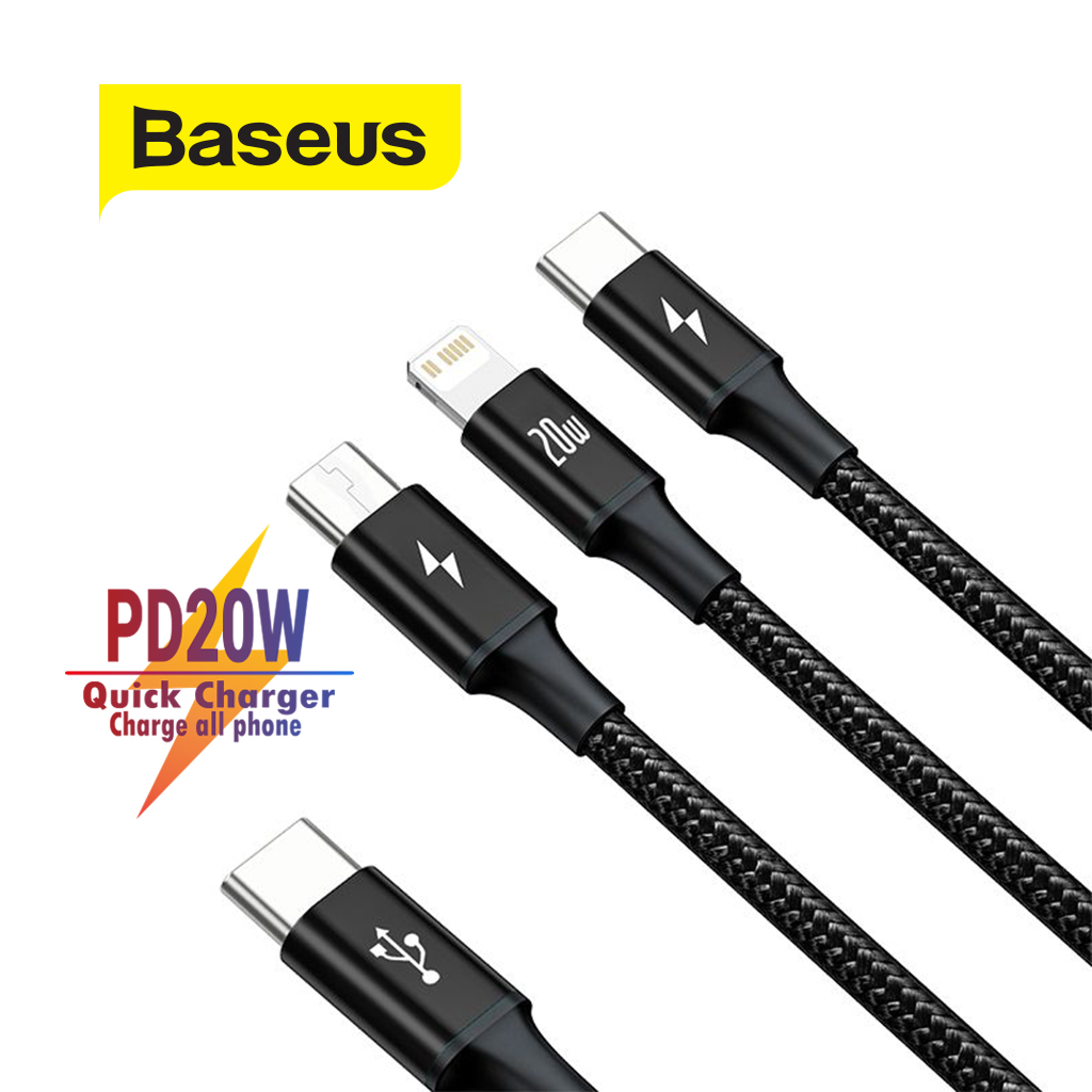 Cáp sạc PD20W Baseus Rapid Series 3 in1 ( Type C to Type C / Lightning/ Micro USB ) Fast Charging & Data Cable dài 1.5m