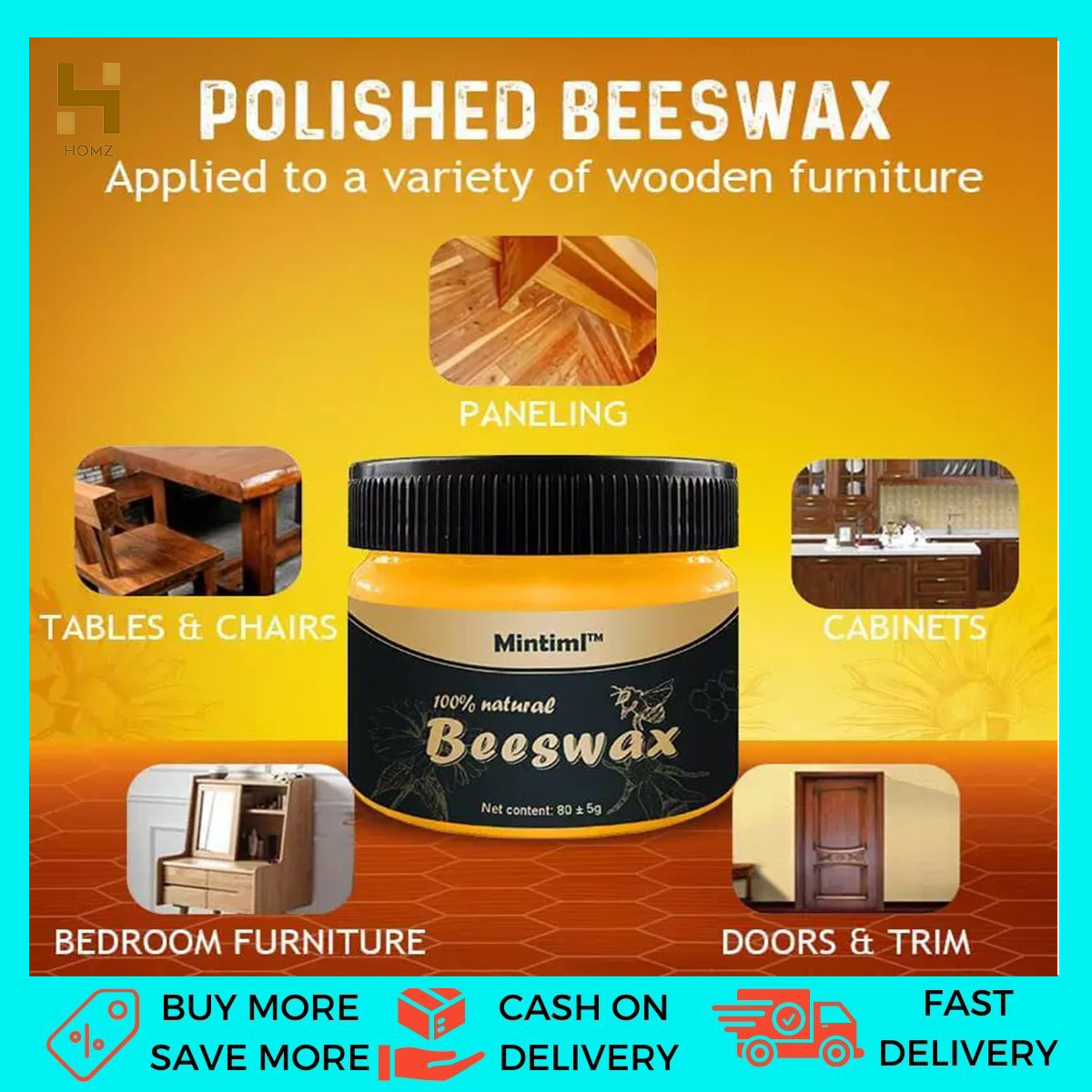 HOMZ Beewax Wood Seasoning Polish, Multipurpose Natural Wood Wax