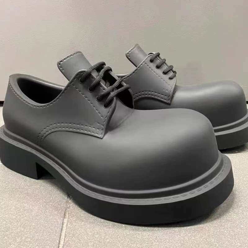 AOKANG Derby shoes new British style lace-up black leather shoes women's round toe block heels