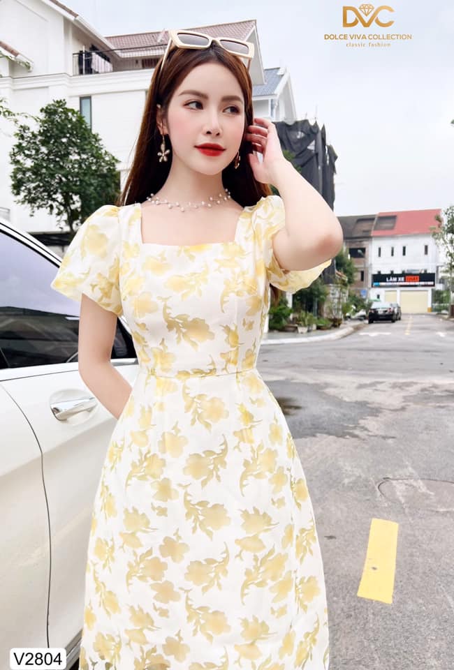 Đầm công sở thiết kế hoa tiết