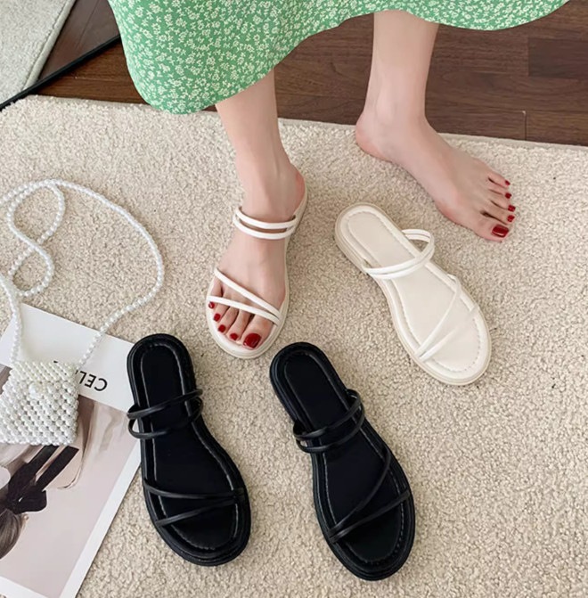 Dép Sandal Nữ MYSSTORE Đế Băng Dây Quai Đôi Basic Da Mềm Êm Chân DD-1233