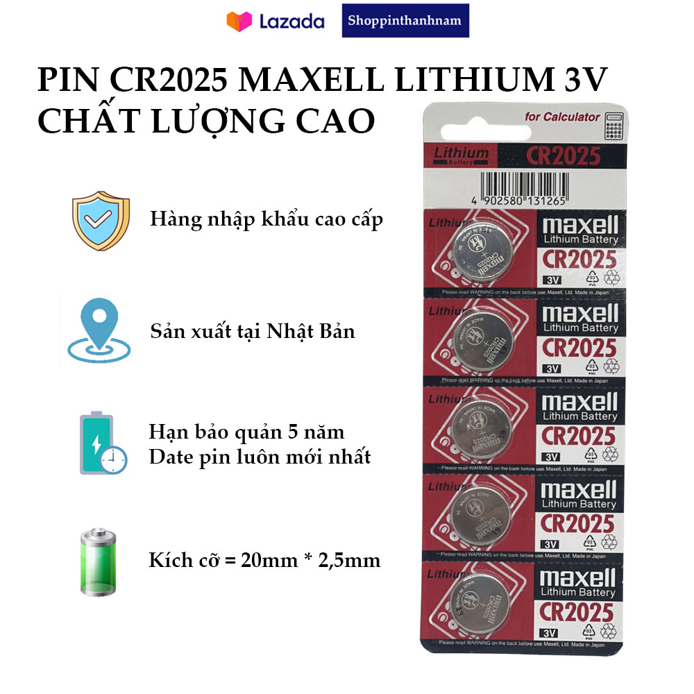 Pin CR2025 Maxell lithium 3V vỉ 5 viên chất lượng cao - Hàng nhập khẩu