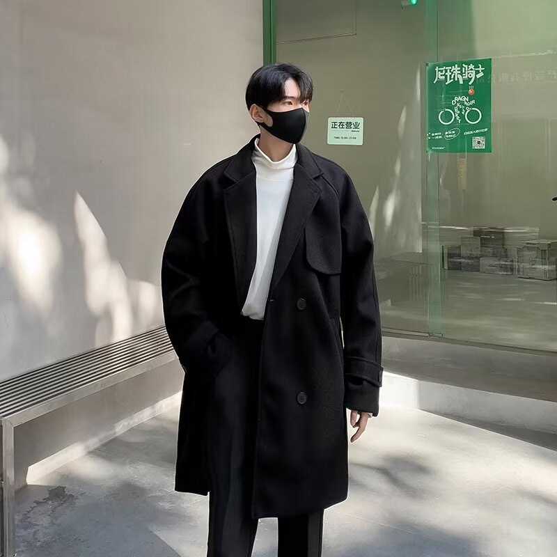 MOLAN Men's trench coat - new autumn/winter wool coat Korean version of loose jacket Long fashion trench coat
