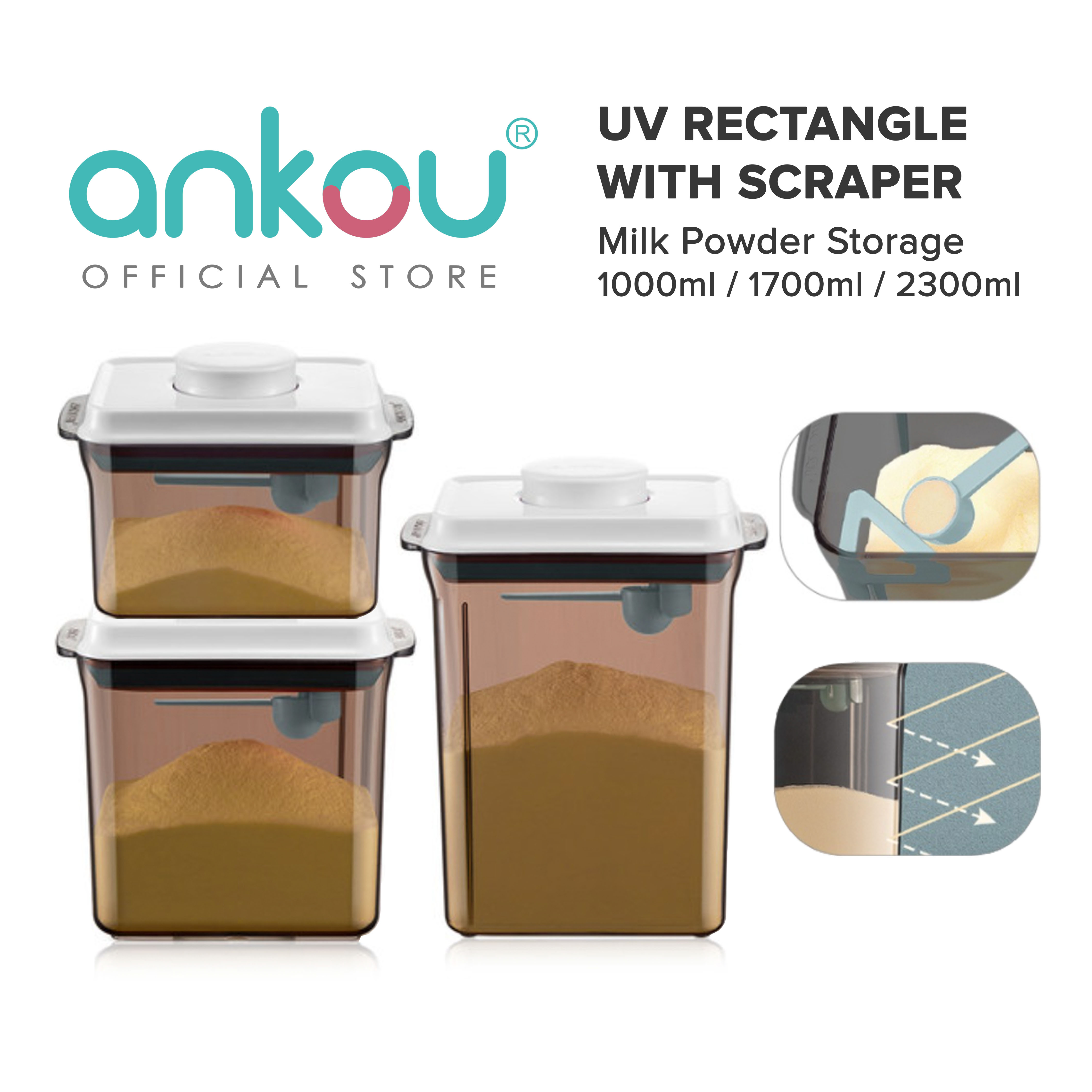 ANKOU Air Tight Milk Powder Container with Scraper - UV Rectangle