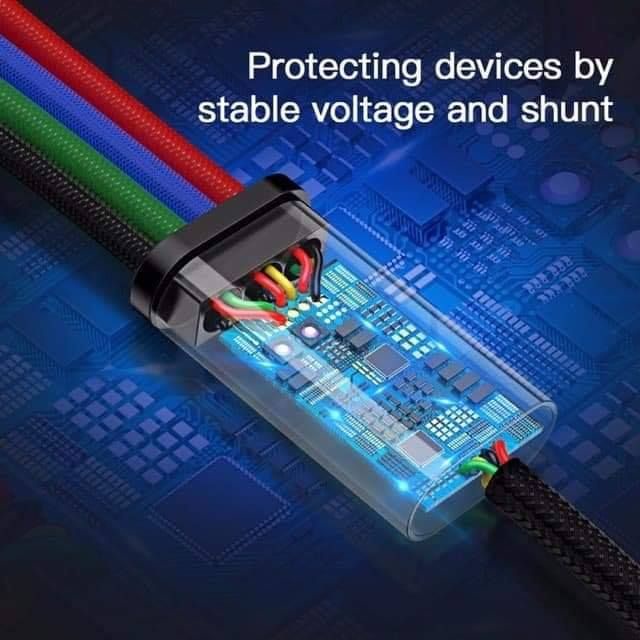 Cáp Sạc Nhanh Baseus Rapid Series 4In1 (Usb To 2Ios+Micro+C 3.5A-1.2M) Đen
