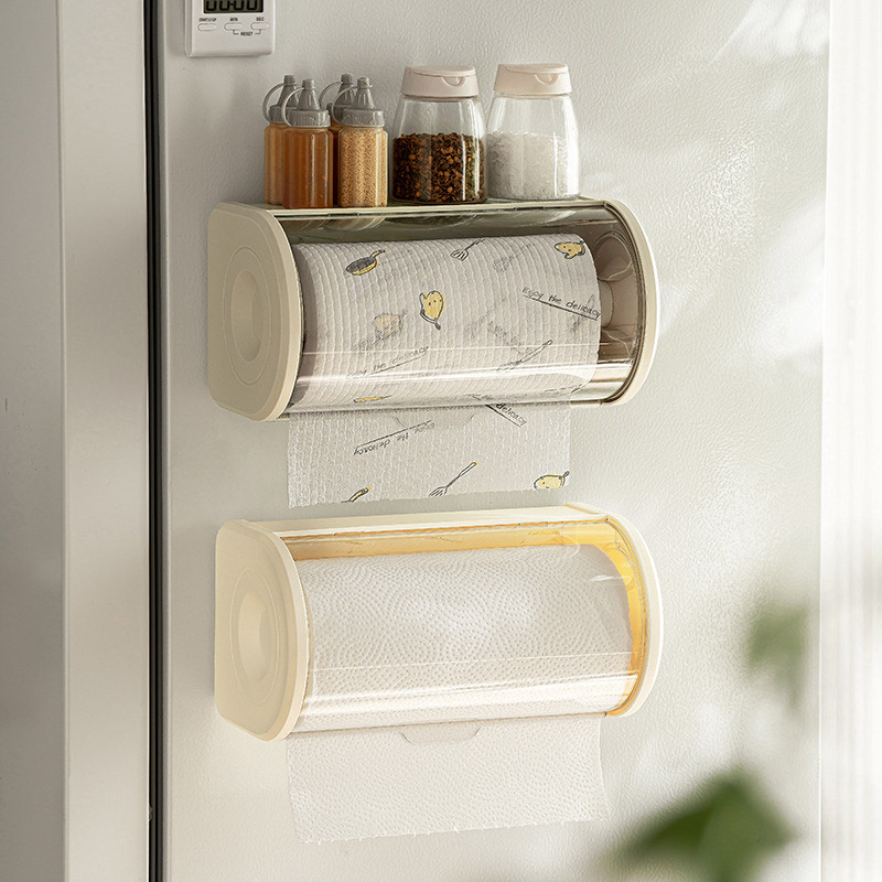 Wall mounted kitchen tissue storage box, household bathroom roll paper box with lid, dustproof tissue box
