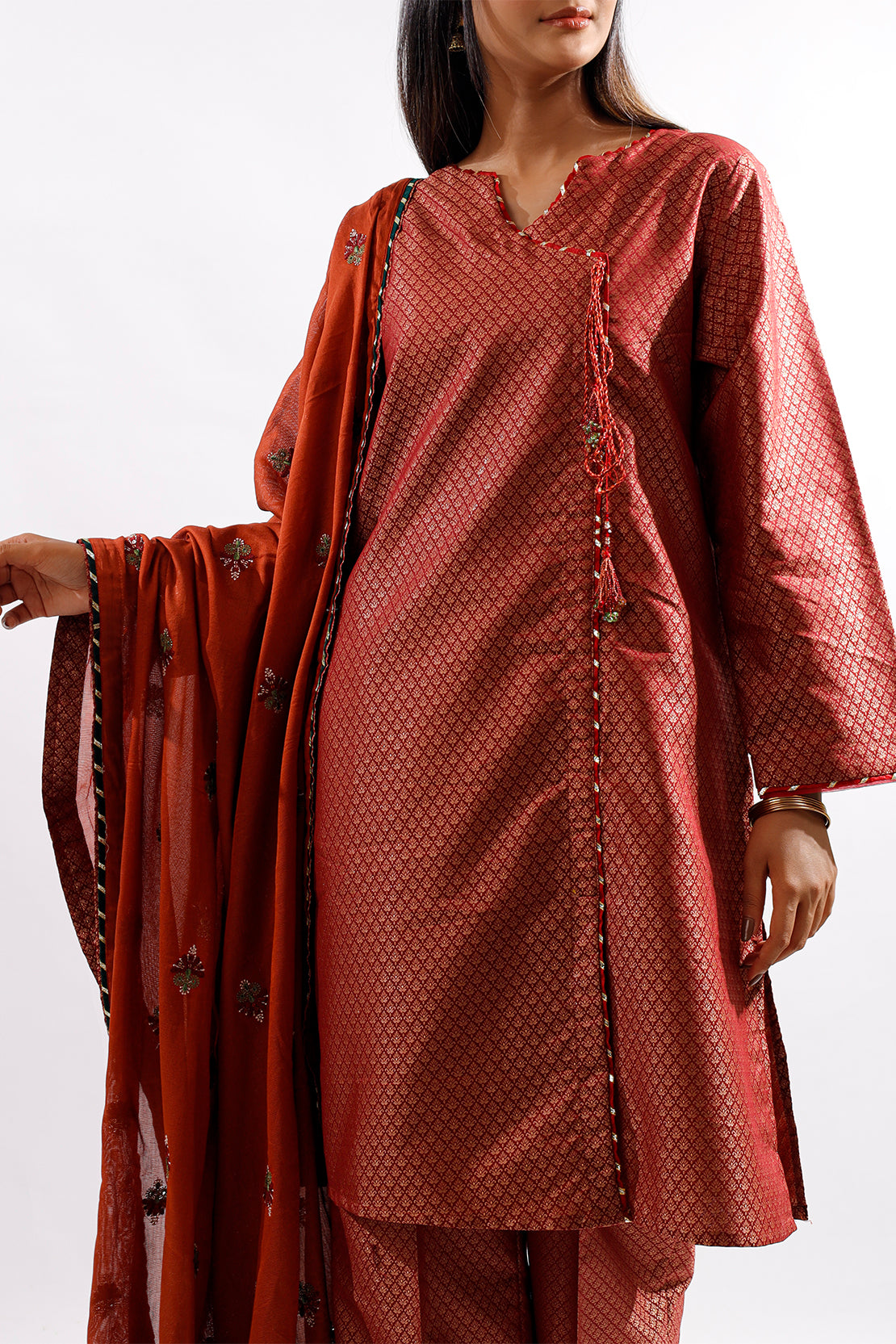 SAYA Luxury Pret Embroidered Cotton Jacquard Stitched 3 Piece maroon 82877