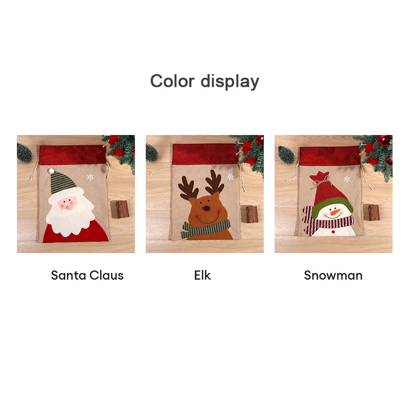 QFDI Santa Drawstring Cloth Bag Elk Candy Wrapping Bag Christmas Pendant Size Gift Bag Drawstring Candy Bag