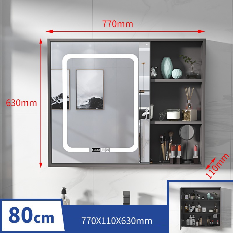 Space Aluminum Intelligent Bathroom Mirror Cabinet Bathroom Wall Mounted Storage Cabinet with ...