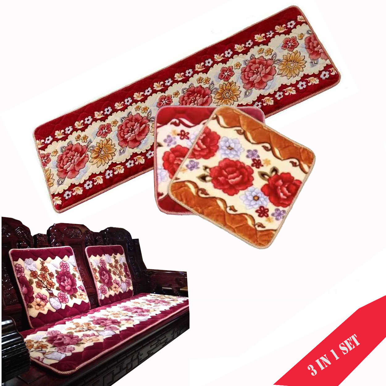 CHAIRMAT003 Sofa Set Cover Floral Design 3 in 1 (Long and Short