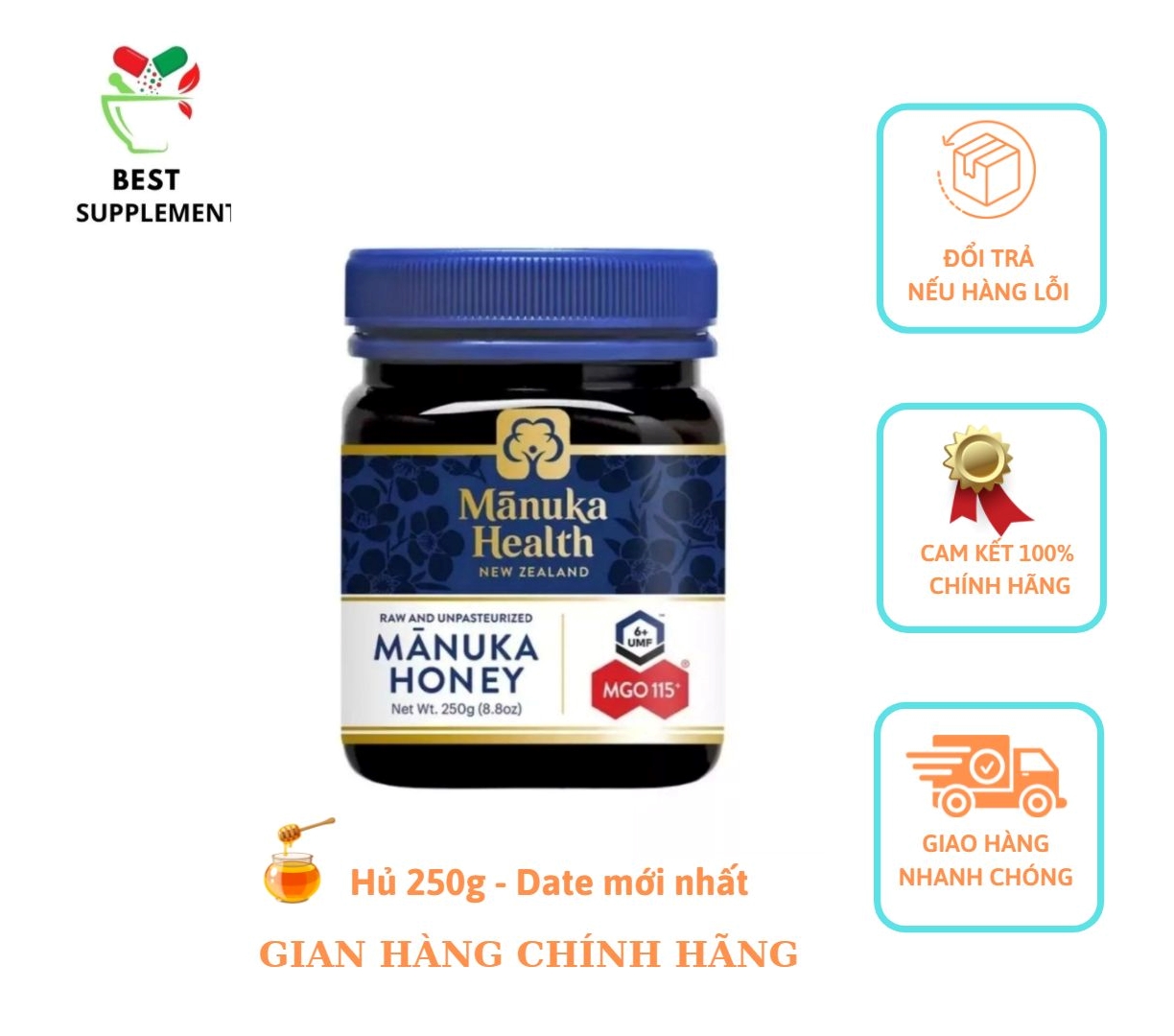 Mật ong manuka, manuka health, manuka honey, mgo 263+, 250 g