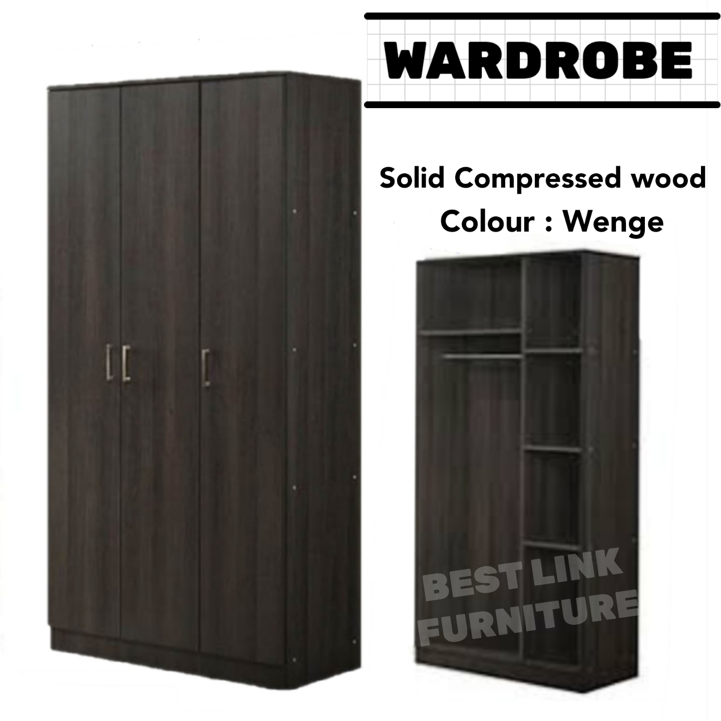 BEST LINK FURNITURE WARDROBE / STORAGE 3 SWING DOOR/CUPBOARD