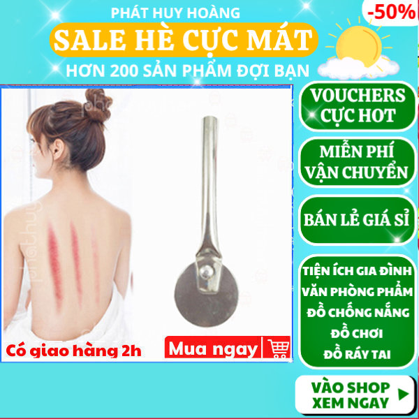 Dụng cụ cạo gió mẫu 2, cây cạo gió lưng siêu tiện lợi, dụng cụ cạo gió chăm sóc sức khỏe, đồ cạo gió inox có tay cầm, dụng cụ cao gio không gỉ, cạo gió cột sống hình tròn có cán dài, Phát Huy Hoàng