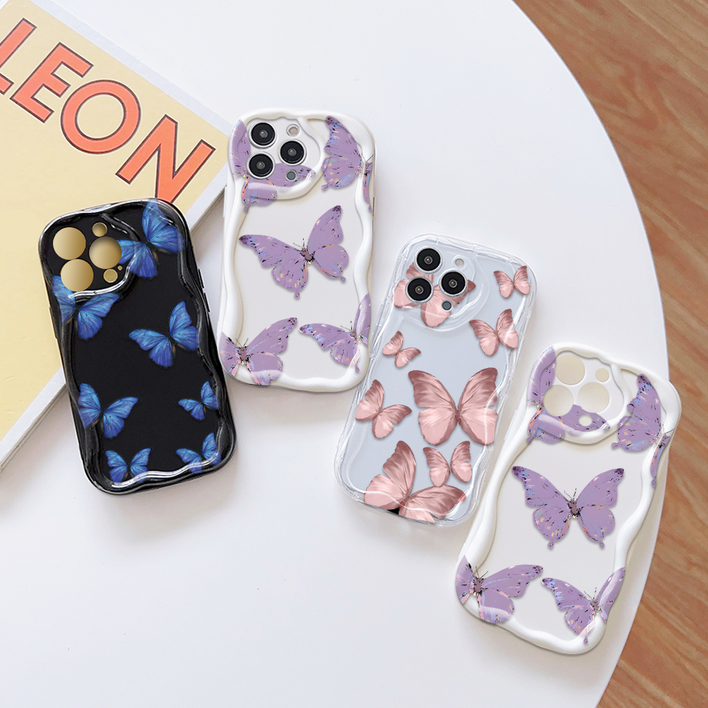 UCUC for Redmi 14C Back Cover Colorful Butterfly Cream Texture Wavy Edge Soft Silicone Phone Case. 