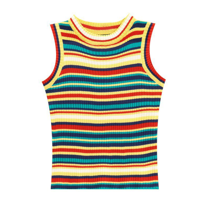 Guima Women's New Round Neck Sleeveless Rainbow Stripe Camisole