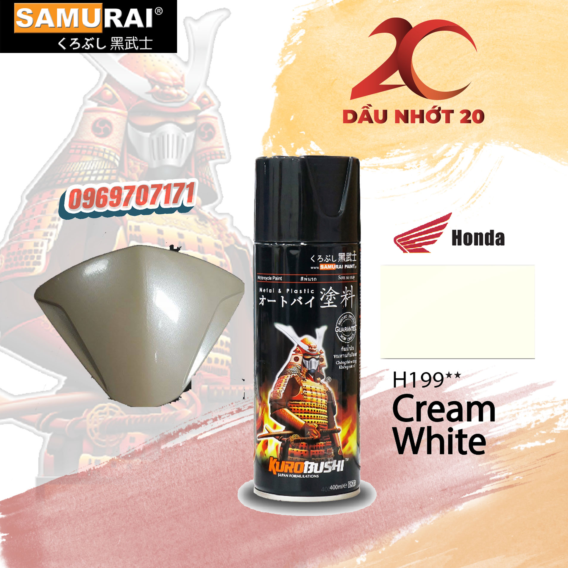 [Freeship] H199 _ Sơn xit Samurai H199 màu trắng kem