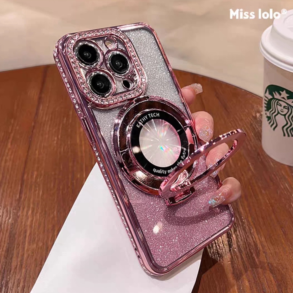 【Diamond glitter paper/bracket/purple/soft/case】compatible for iPhone 15 14 13 12 pro max case