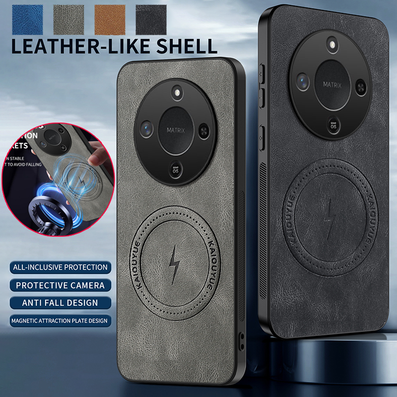 lthmy for Honor X9d 5G Supports Magnetic Wireless Charging Casing Retro Leather Phone Case Protection Shockproof Soft Bumper Cases Back Cover.
