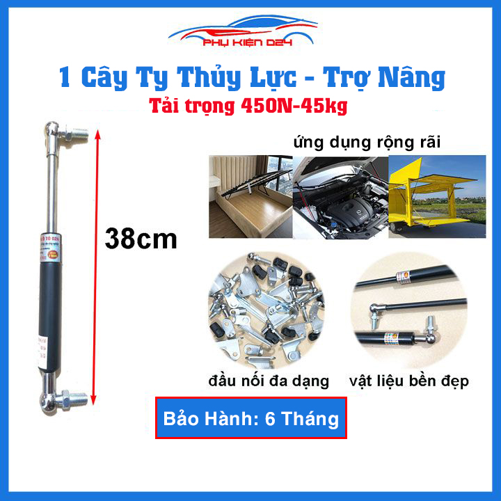 1 Cây ty thủy lực, ben hơi dài 38cm chịu lực 450N-45kg/1 cây chống nắp capo, cốp ô tô, cánh cửa công nghiệp trợ nâng, trợ lực tốt
