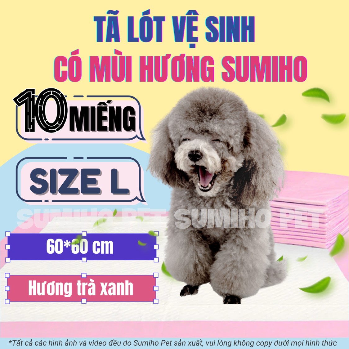 10 miếng tã lót vệ sinh cho chó mèo Sumiho size L 60x60cm có mùi hương hỗ