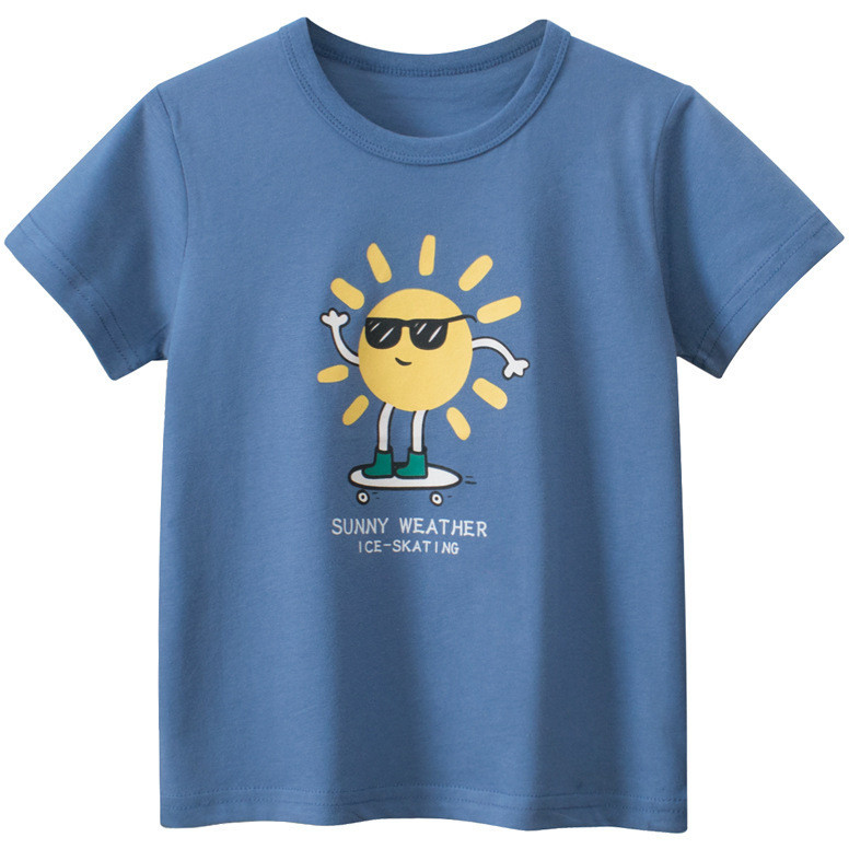 Children's T Shirt Boys Girls Baby Tee Kids Tops Short Sleeves Print Cartoon Cotton Clothing Clothes 2 3 4 5 6 7 Years Blue Shark Bear Fish Car Dinasour