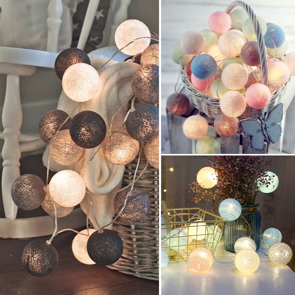 10/20 Balls LED Cotton Ball String Fairy Light Lamp Home Christmas Party Decor 