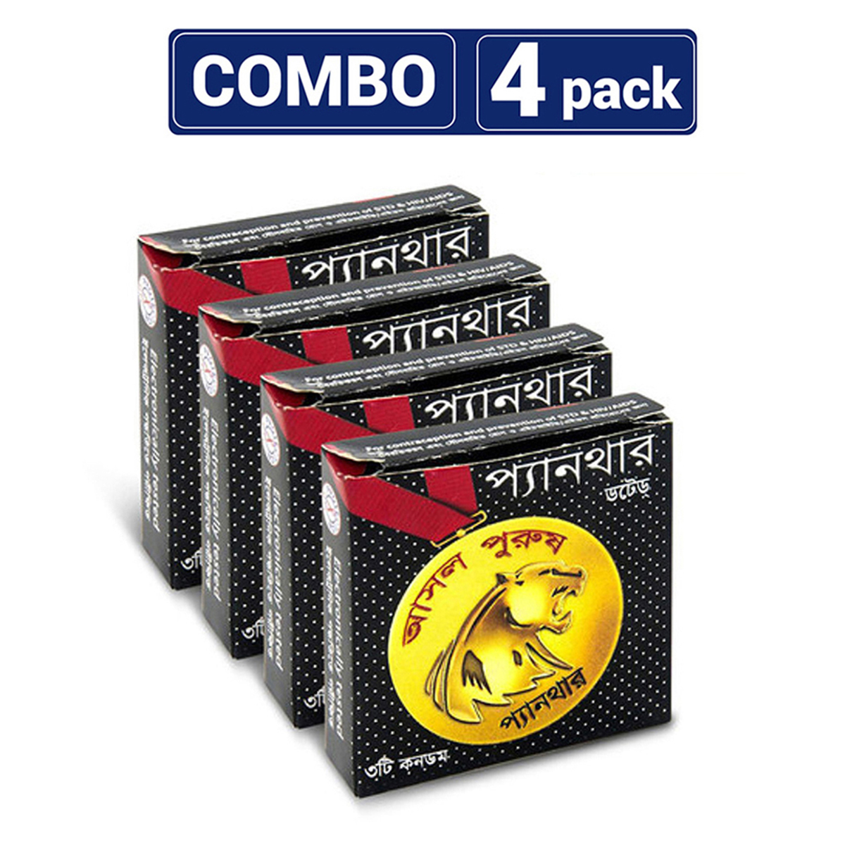 Panther Dotted Condoms 4 pack combo, Total 12 pcs.