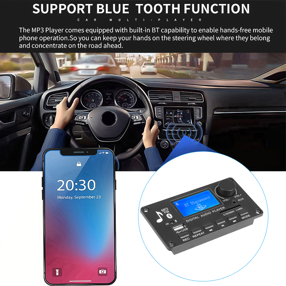 Máy Nghe Nhạc MP3 Bluetooth 5.0 12V Cho Xe Hơi Hỗ Trợ USB FM TF AUX Mô-đun Bảng Mạch Giải Mã Âm Thanh Ghi Âm Cuộc Gọi Rảnh Tay