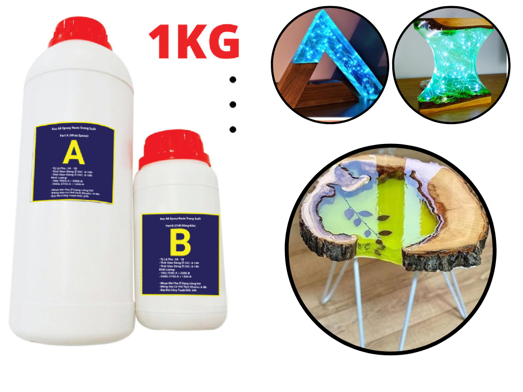 [HCM]Keo AB Epoxy Resin Clear Đổ Nhựa Làm Khuôn Đổ Keo Tranh 3D Làm Handmade loại 1kg