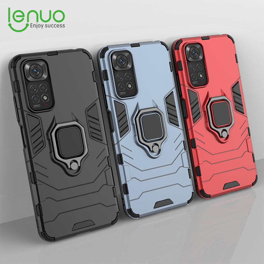 Lenuo for Xiaomi Redmi Note 11s Note 11 Pro 5G Note 8 Case - Silicone TPU and Hard PC Dual Layer Heavy Duty Shockproof Metal Ring Holder Cover Phone Casing