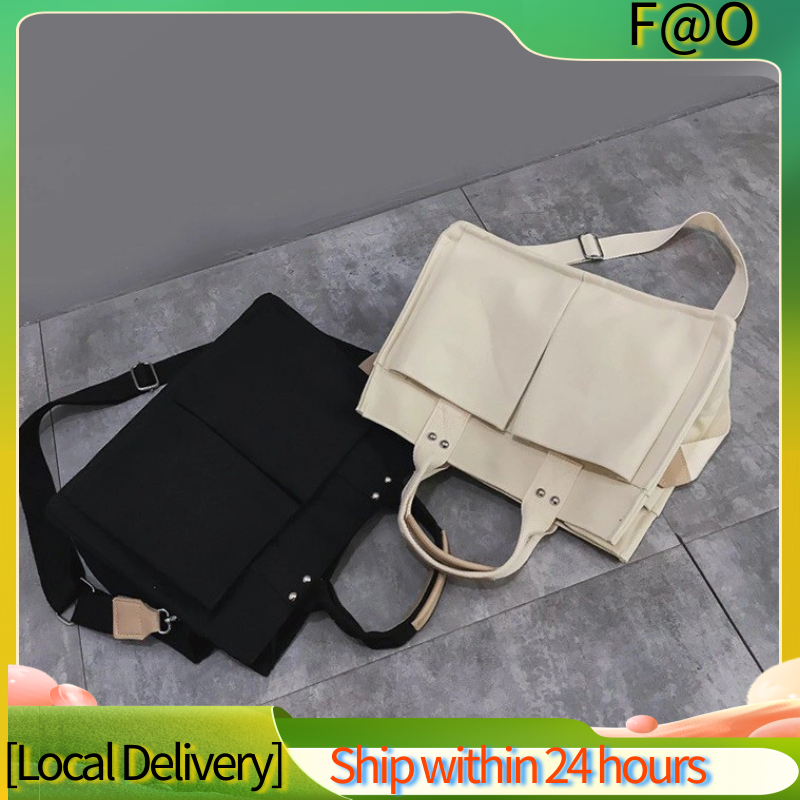 2022 Korea Casual Large Canvas Shoulder Tote Bag Multi Pocket Storage