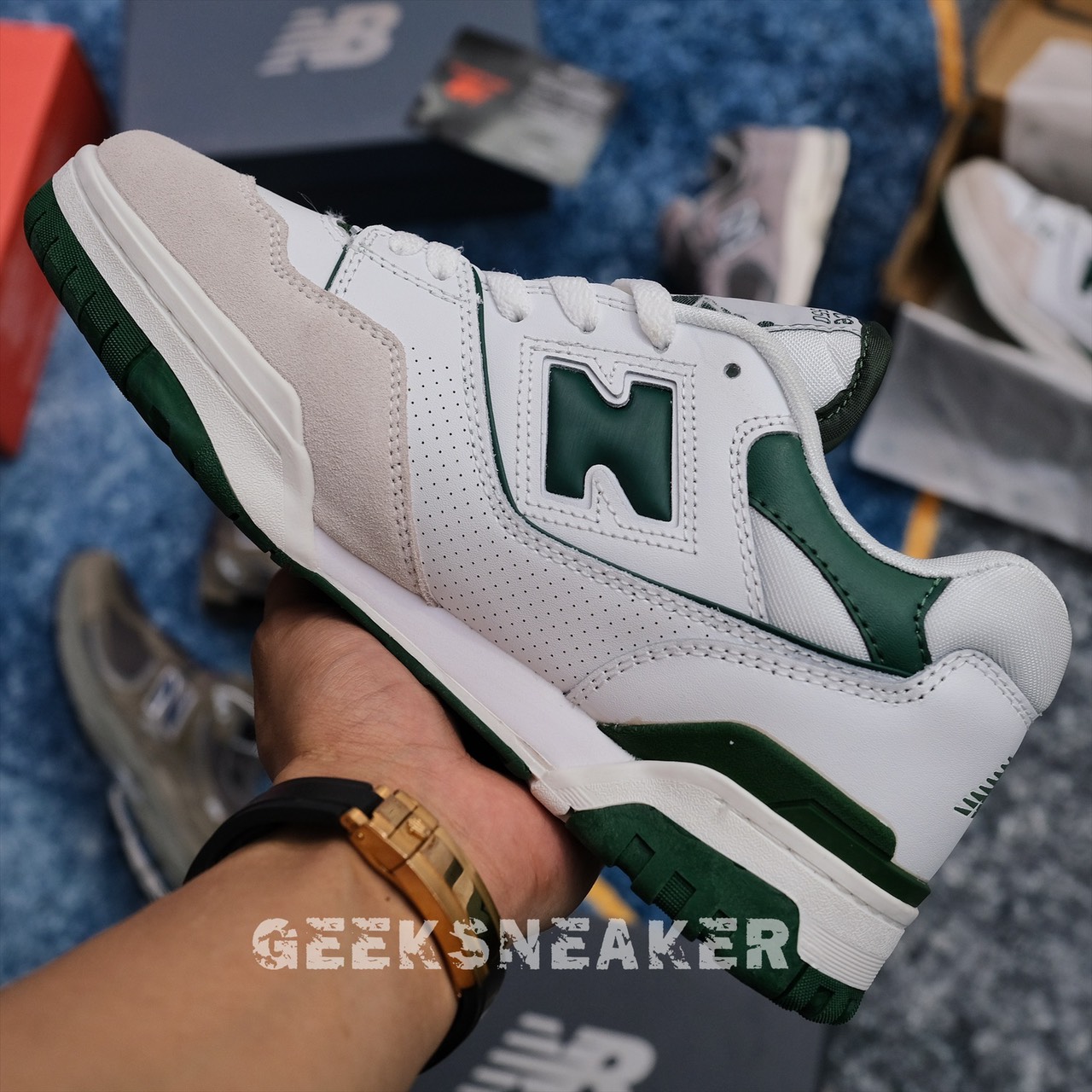 [GeekSneaker] Giày NB New Balance 550 Green White - OG ( Mũi da lộn )