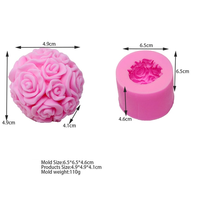 Valentines Day Candle Molds DIY 3D Rose Relief Cylinder Round Ball Shape  Silicone Wax Mould for Handmade Candle Making Cake Mold