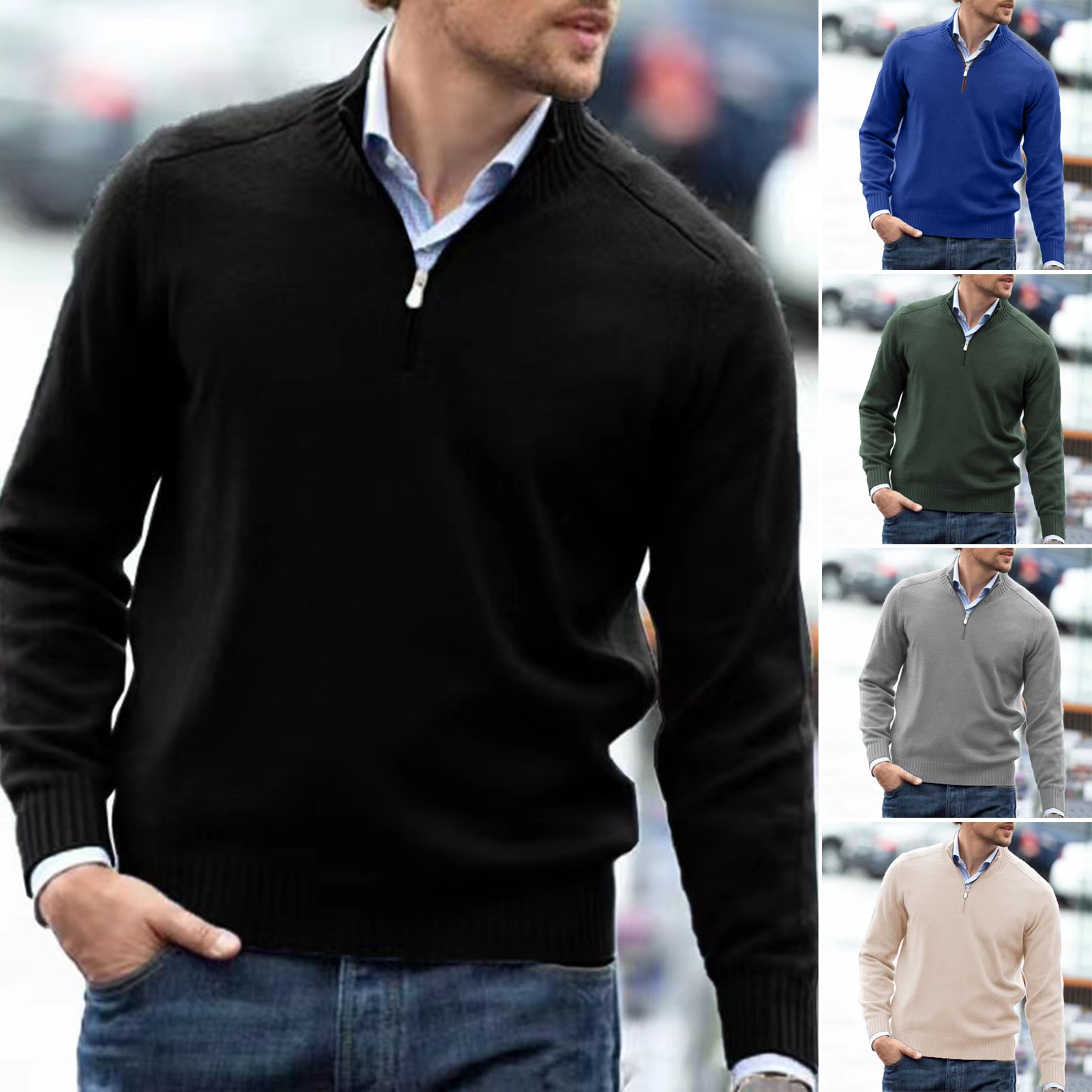 Half-high Collar Sweater Zipper Collar Sweater Cozy Men's Half-zip Sweater for Fall and Winter Soft Knit Warm