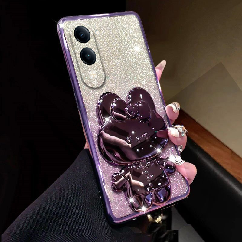 Phone cover Vivo Y04S / Y04 Back case Camera Protection Semi Transparent Soft Silicone Rabbit bracket Shockproof Exquisite Glitter Powder for Vivo Y04S / Y04 Phone cases. 
