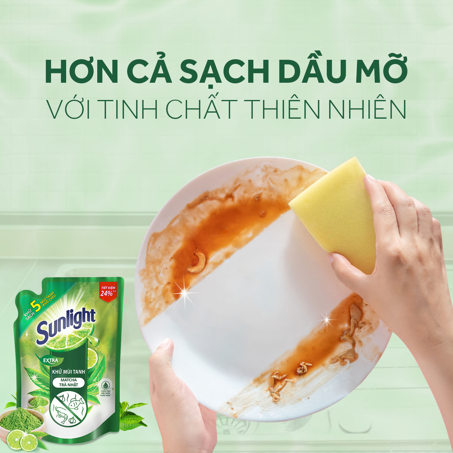 Nước rửa chén Sunlight Matcha Trà Xanh Túi 2.1KG