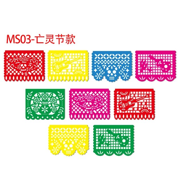 Mexican Party Square Paper-Cut Plastic Garland Plastic Flag On Day Of The Dead Carnival Party Plastic Bunting Party Decoration