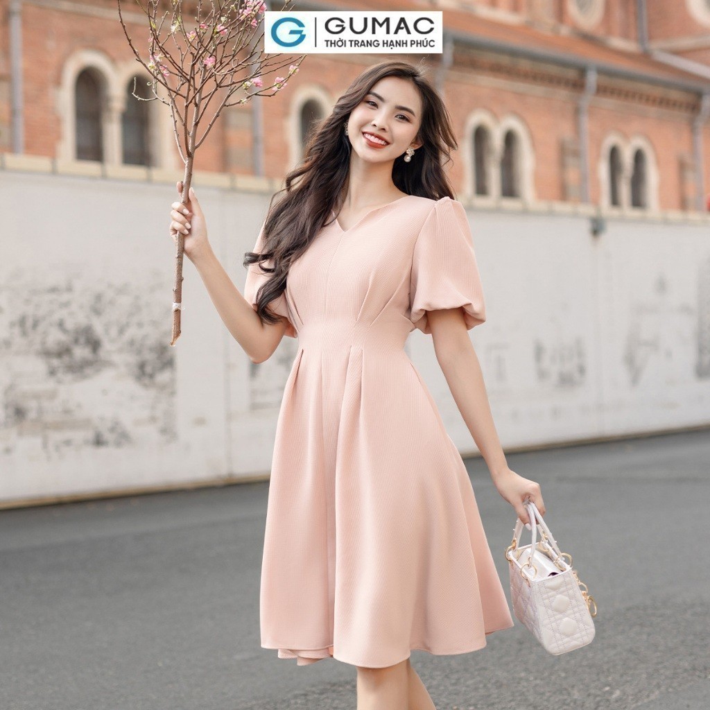 [15 - 17.6 |Voucher 8-15%] Đầm nữ tay bí chiết ly thời trang GUMAC DD12093