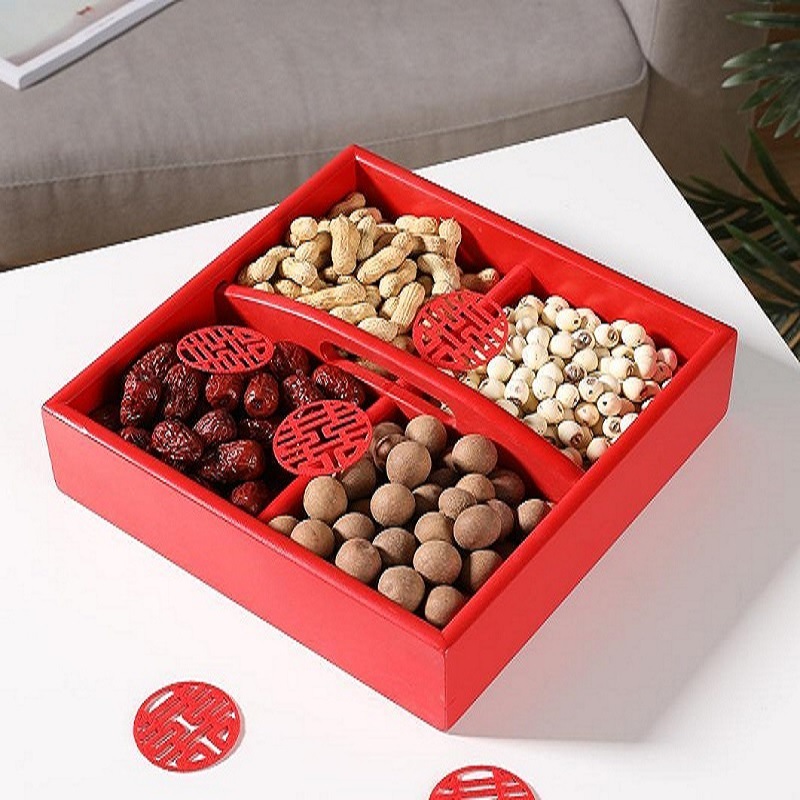 Bamboo Wedding Candy Storage Box with Cover Wedding Box Fruit Plate Dried Fruit Box Melon Seed Plate Handle Snack Nut Box