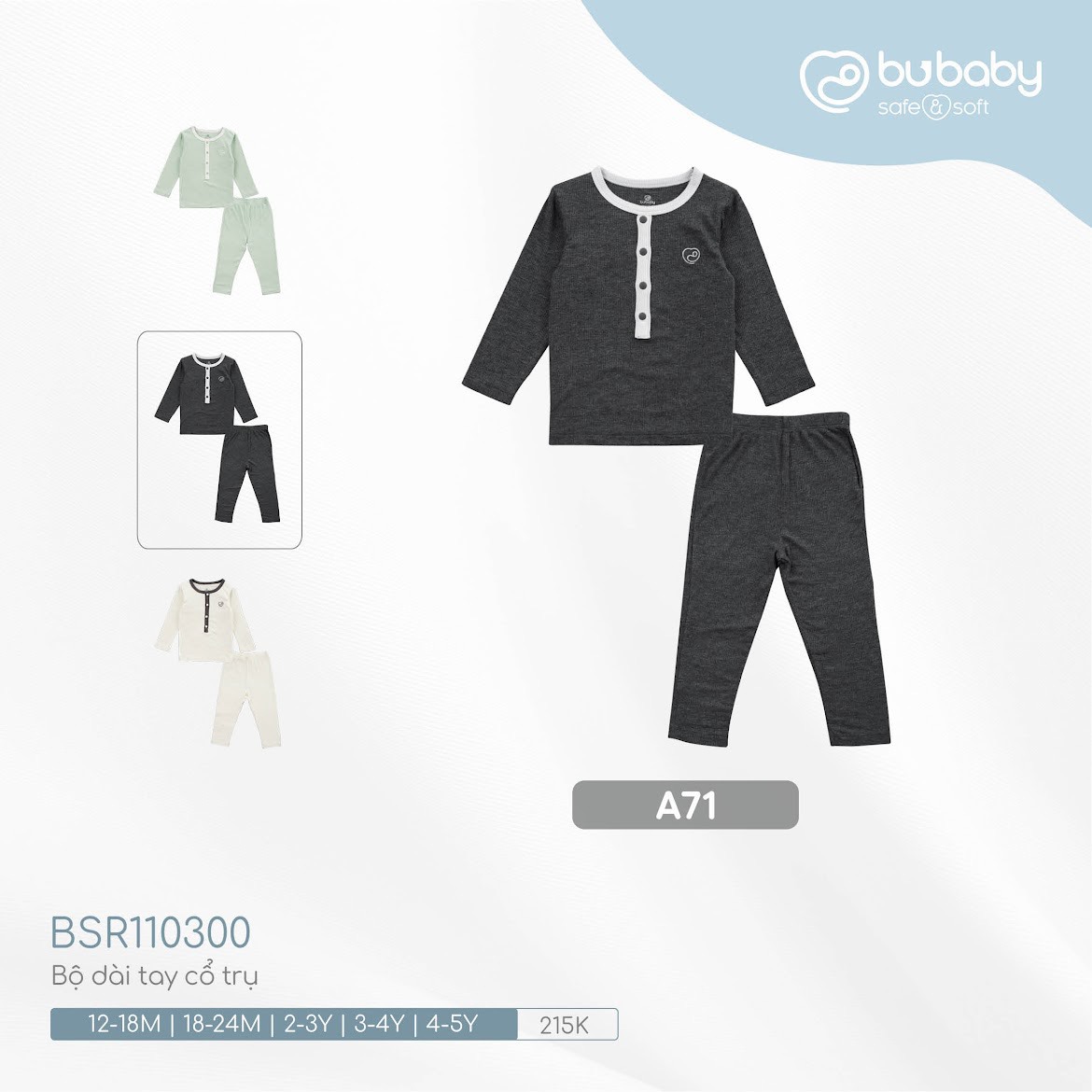 Bu Baby - Bộ quần áo dài tay cổ trụ cho bé