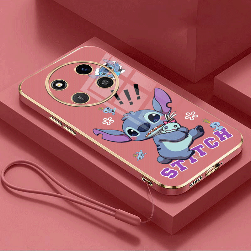 Honor X9C 5G X9C Feared Stitch Casing Soft Phone Case Monster Cartoon Square Edges Plating Cover. 