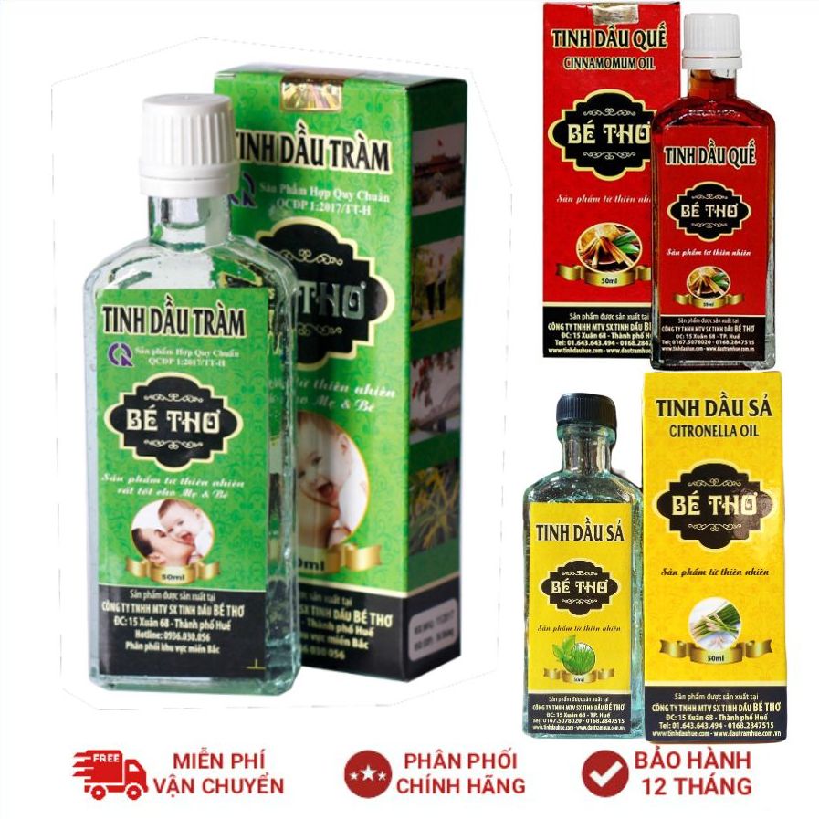 Tinh dầu tràm Bé Thơ, tinh dầu Quế, Sả, Tràm Huế nguyên chất